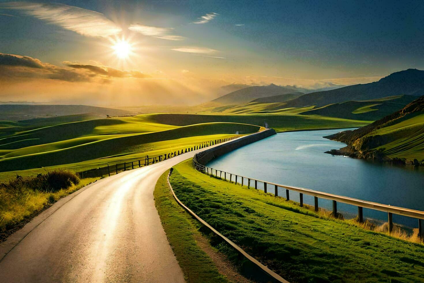 the road to the sunset. AI-Generated photo