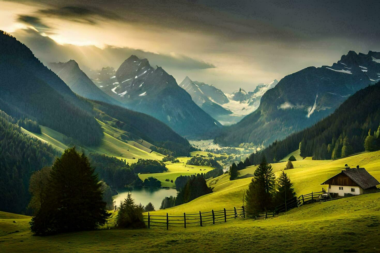 the house in the mountains. AI-Generated photo