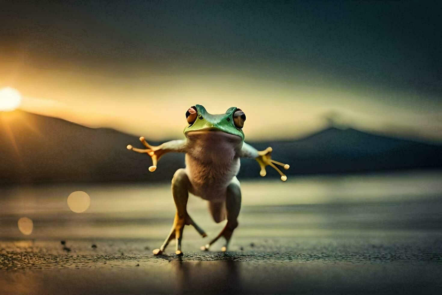 un rana es en pie en sus posterior piernas en el Dom. generado por ai foto