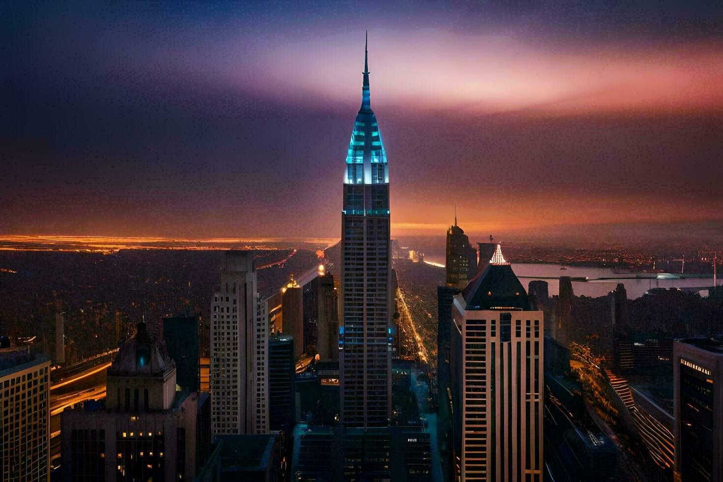 the chrysler building is lit up at night. AI-Generated photo