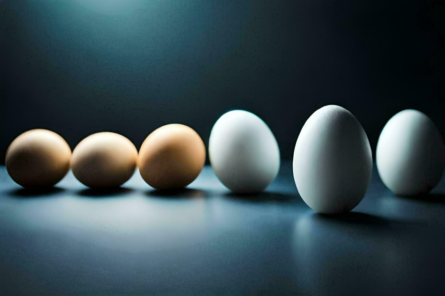 eggs are lined up in a row on a dark surface. AI-Generated photo