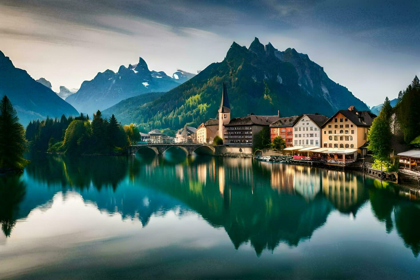 el hermosa pueblo de Suiza. generado por ai foto