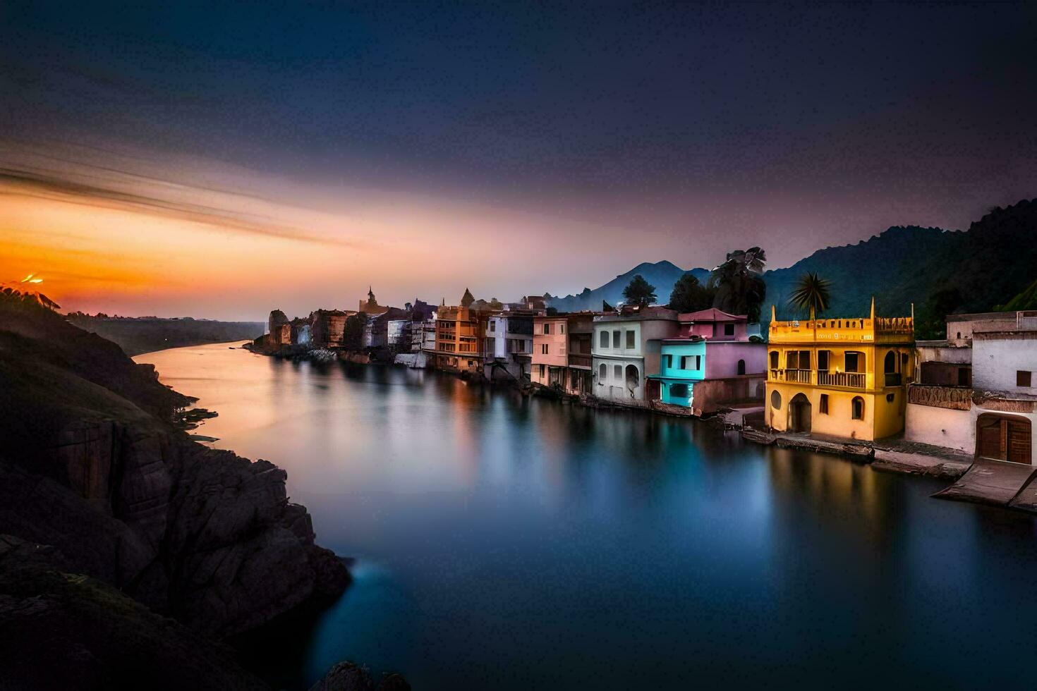 foto fondo de pantalla el cielo, agua, río, India, udaipur, el ciudad. generado por ai