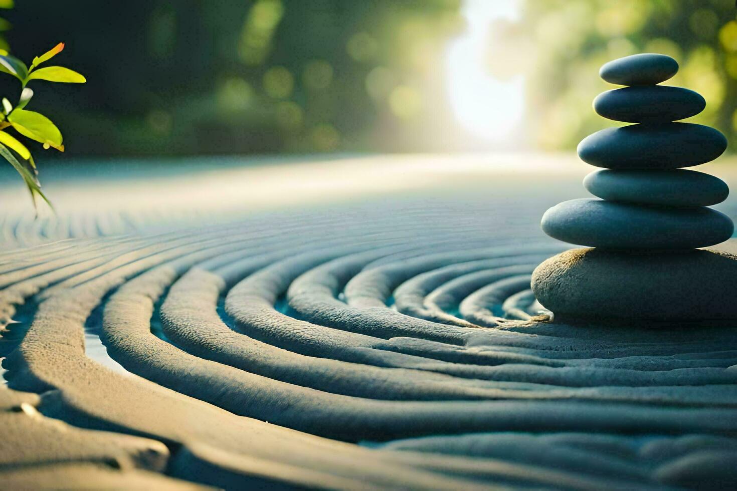 a zen garden with stones stacked on top of each other. AI-Generated photo