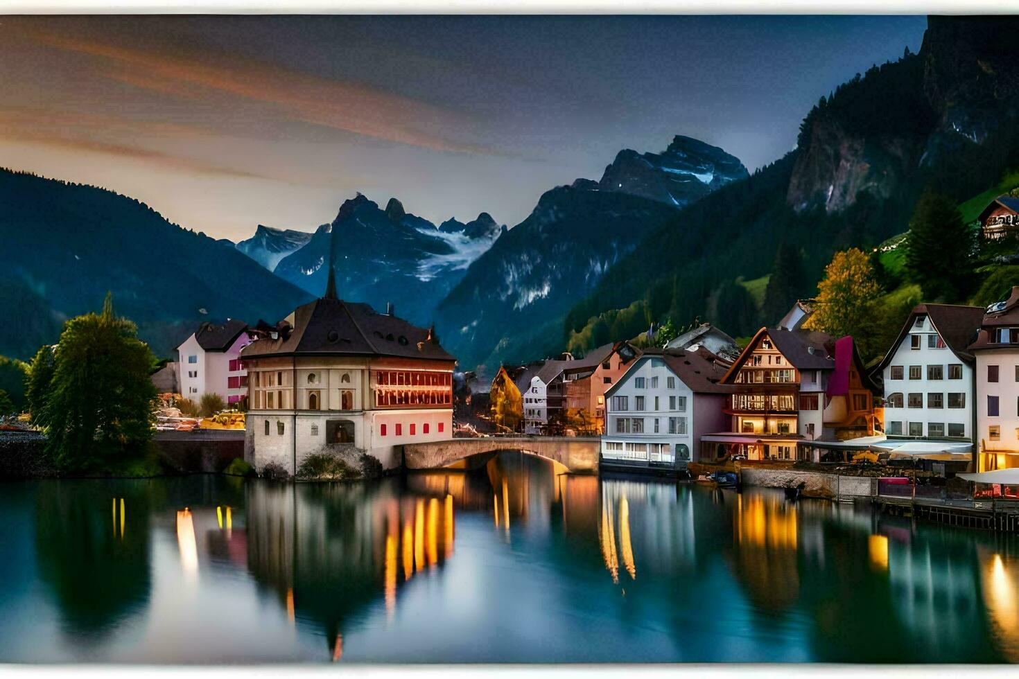 the town of blanzen, switzerland at dusk. AI-Generated photo