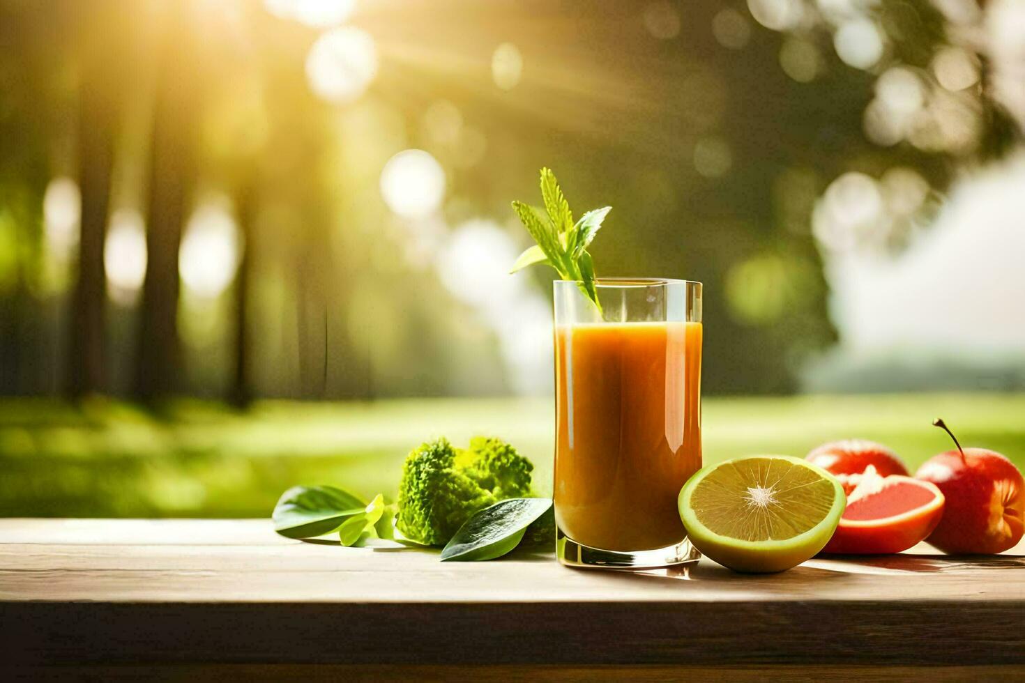 un vaso de jugo con frutas y vegetales. generado por ai foto