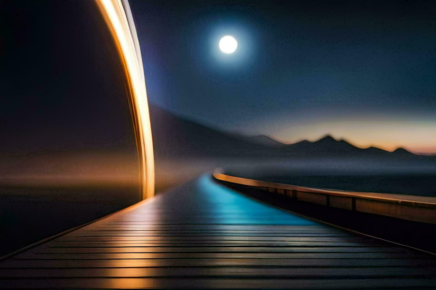 a long exposure photo of a bridge at night. AI-Generated