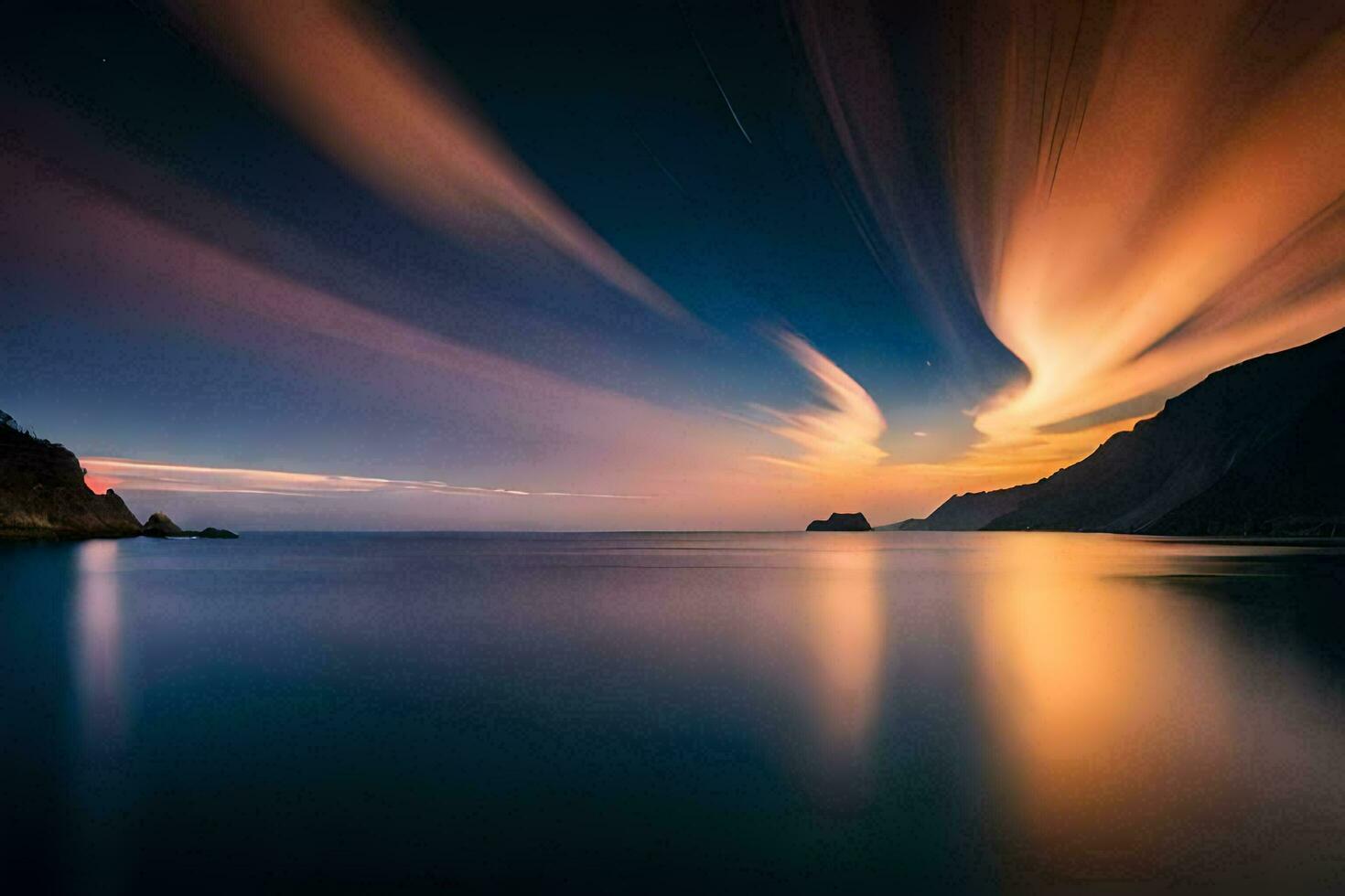 el mar y cielo a noche, largo exposición, largo exposición, el mar, cielo, H. generado por ai foto