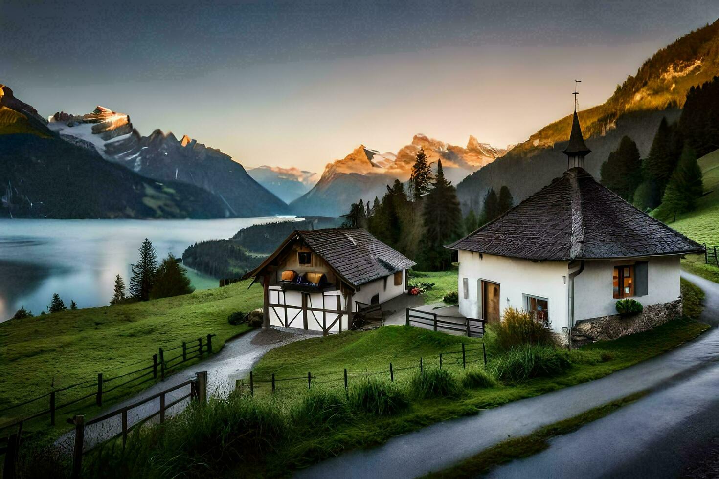 the house in the mountains. AI-Generated photo