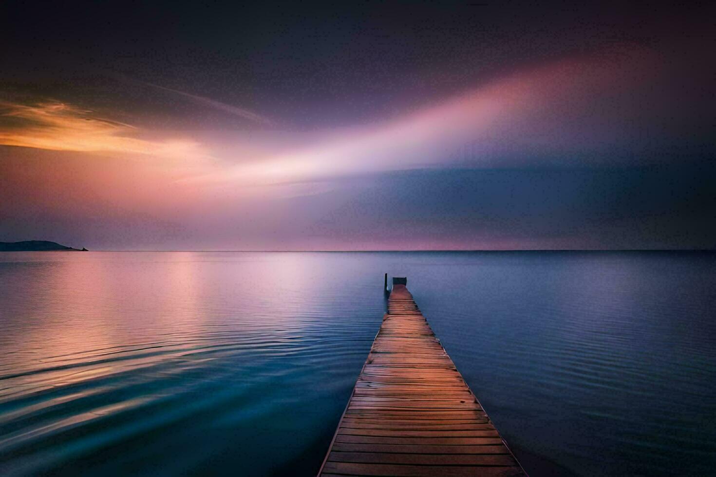 a long exposure photo of a dock in the ocean. AI-Generated