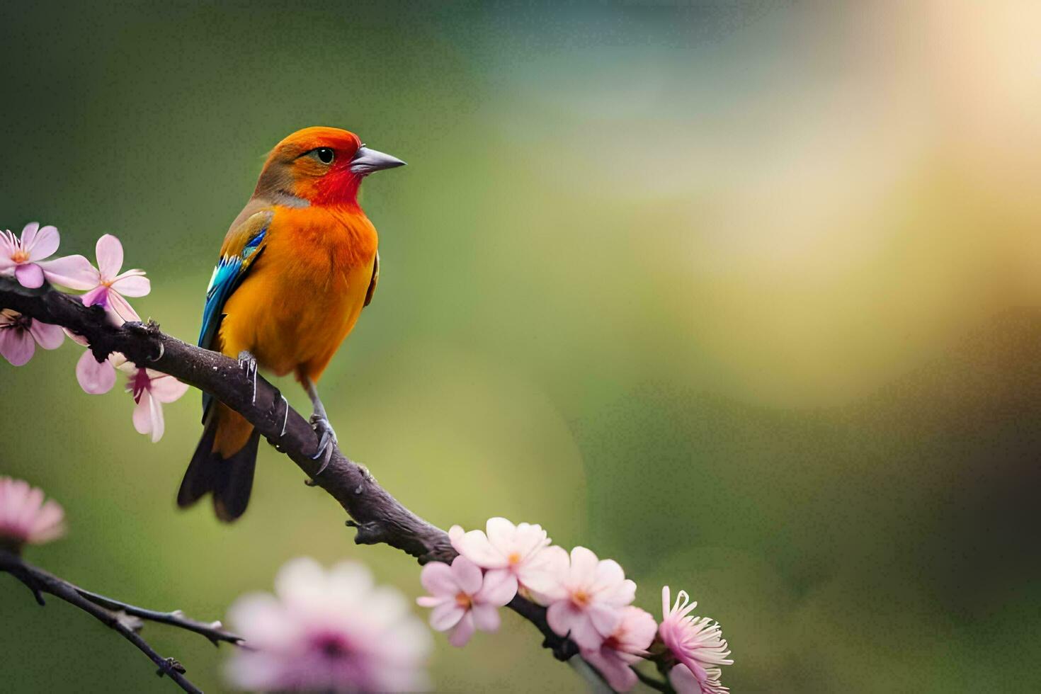 photo wallpaper bird, the sun, spring, flowers, the bird, the bird, the bird. AI-Generated