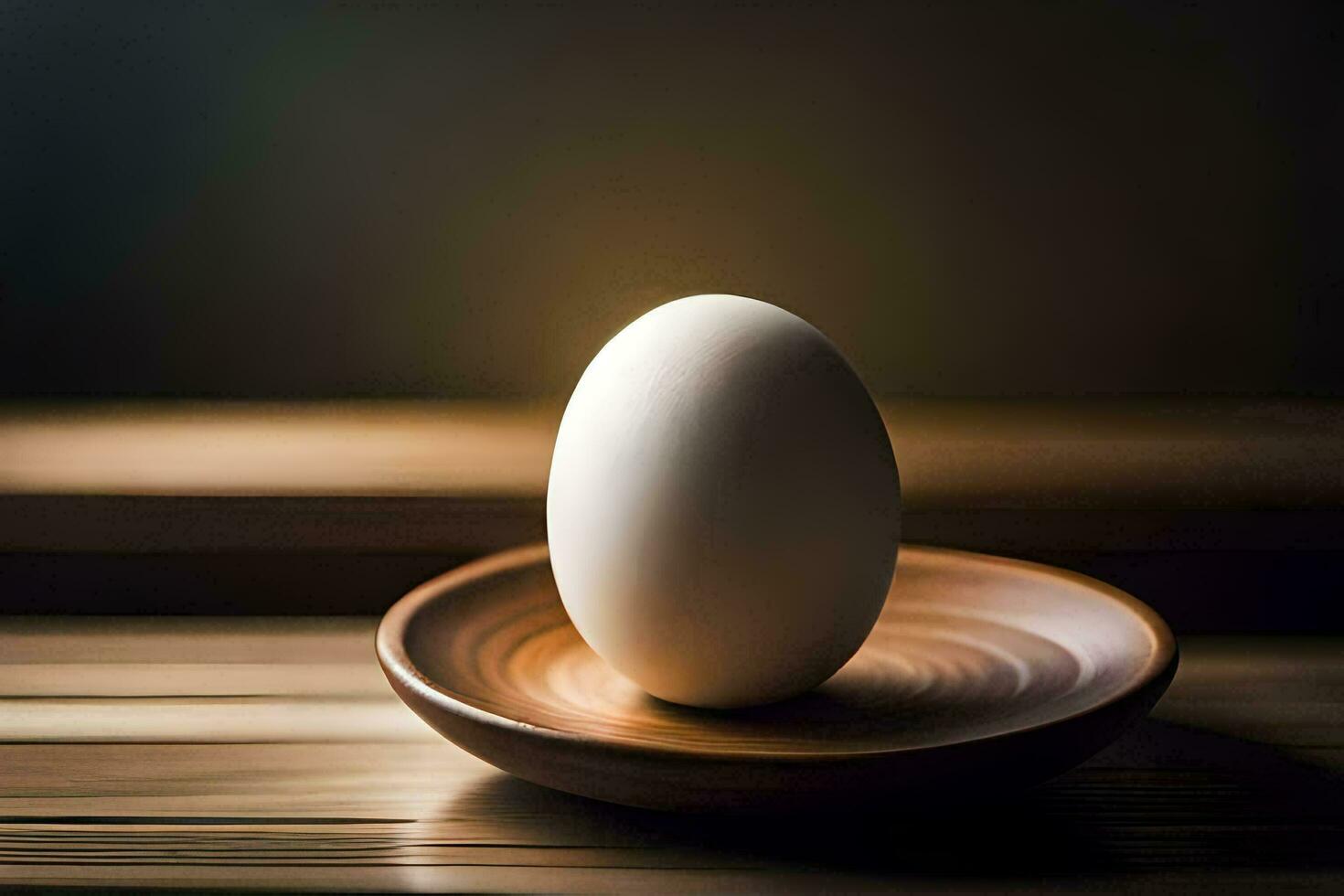 an egg on a wooden plate. AI-Generated photo