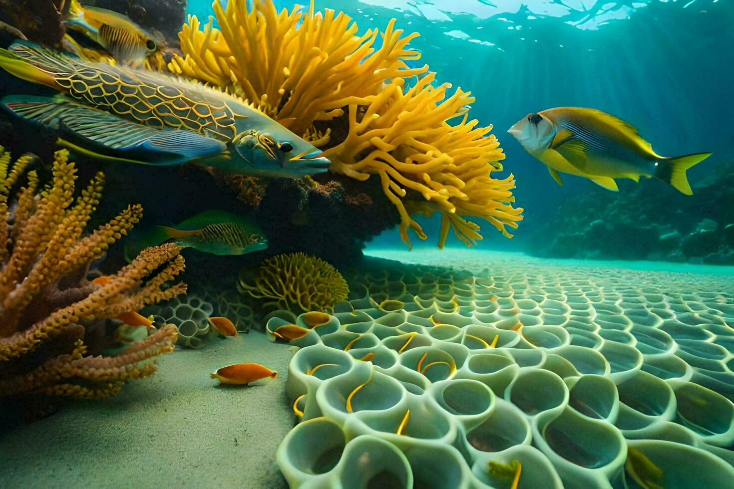 an underwater scene with coral and fish. AI-Generated photo