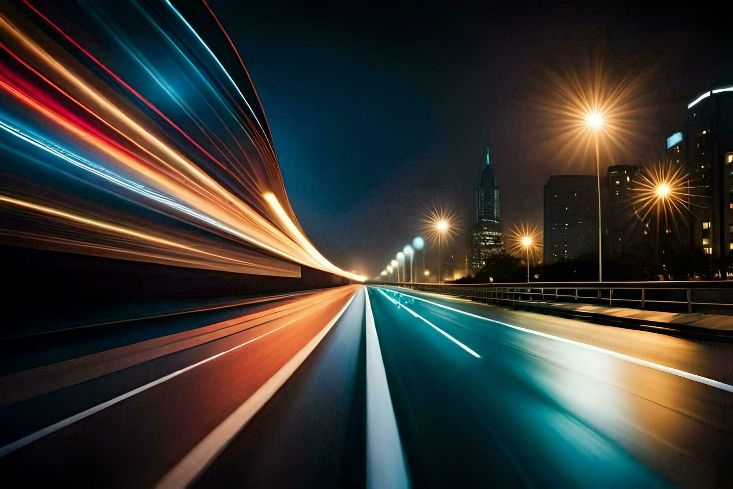 a long exposure photograph of a city street at night. AI-Generated photo