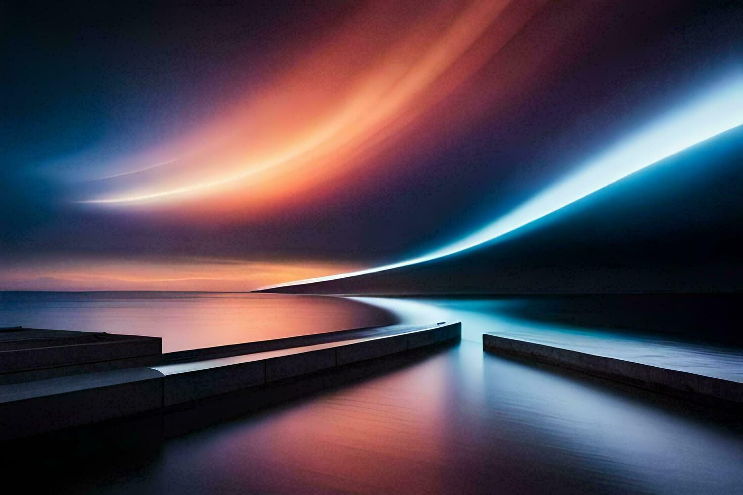 a long exposure photograph of a long line of lights. AI-Generated photo