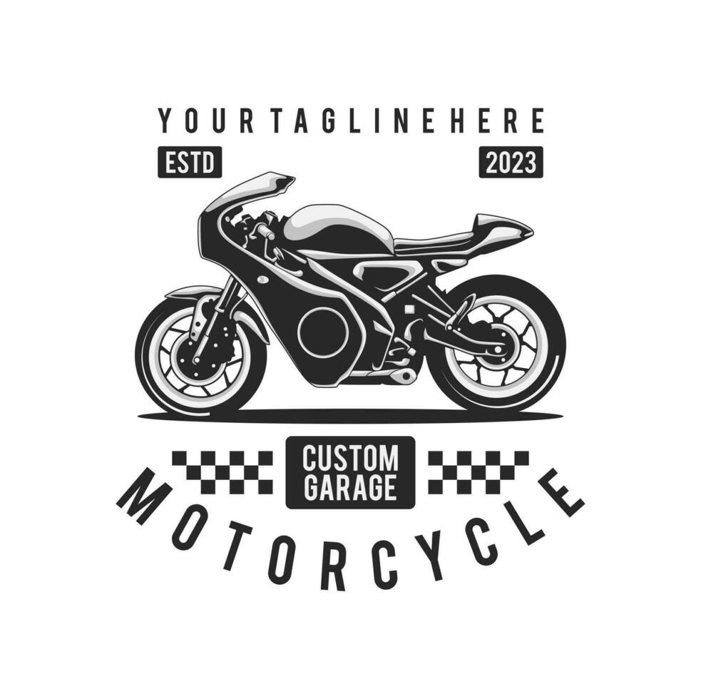 motorcycle custom garage illustration, motorcycle service and parts. vintage custom motorcycle emblems, labels, badges, logos, prints, templates. vector