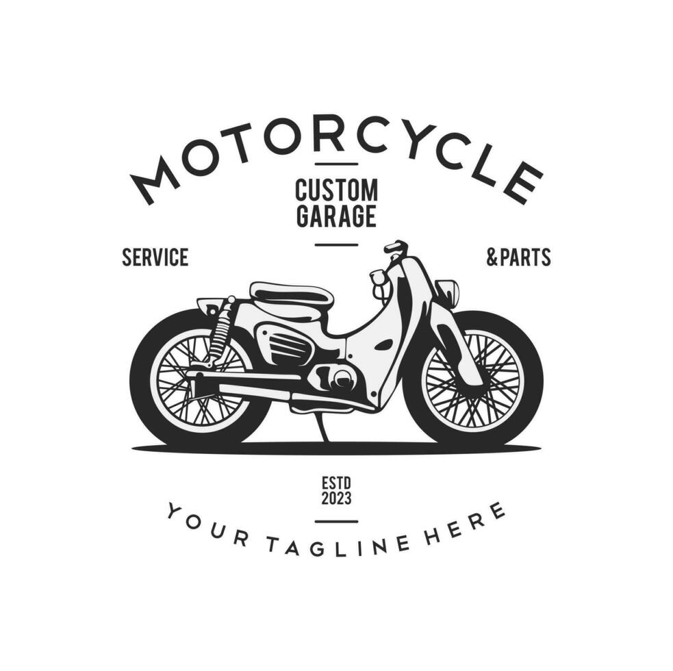 motorcycle custom garage illustration, motorcycle service and parts. vintage custom motorcycle emblems, labels, badges, logos, prints, templates. vector