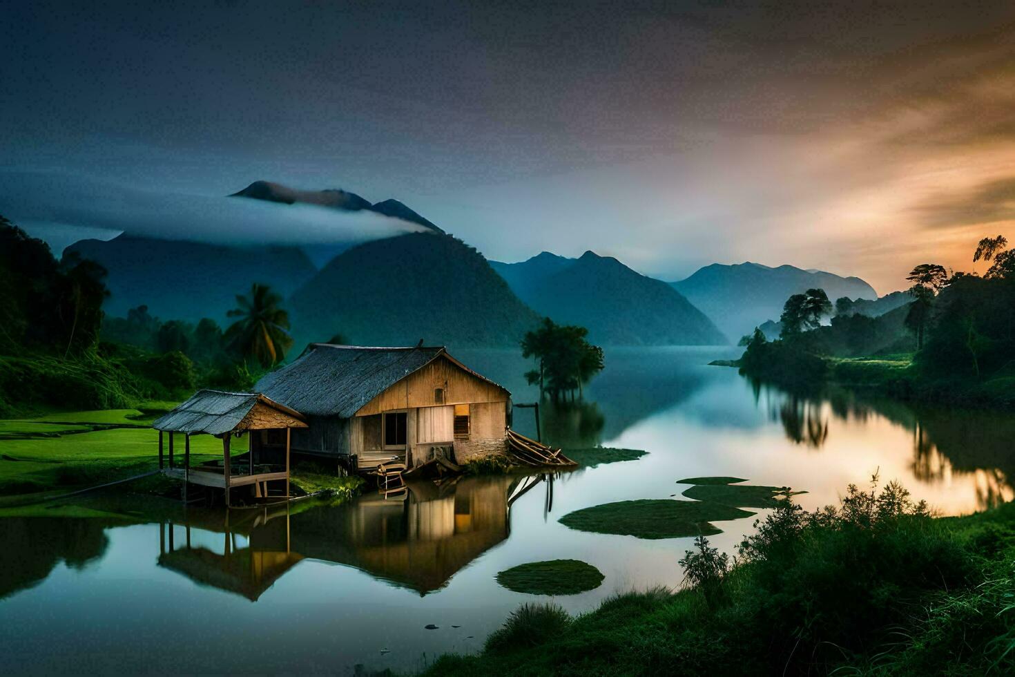 the house on the water. AI-Generated photo