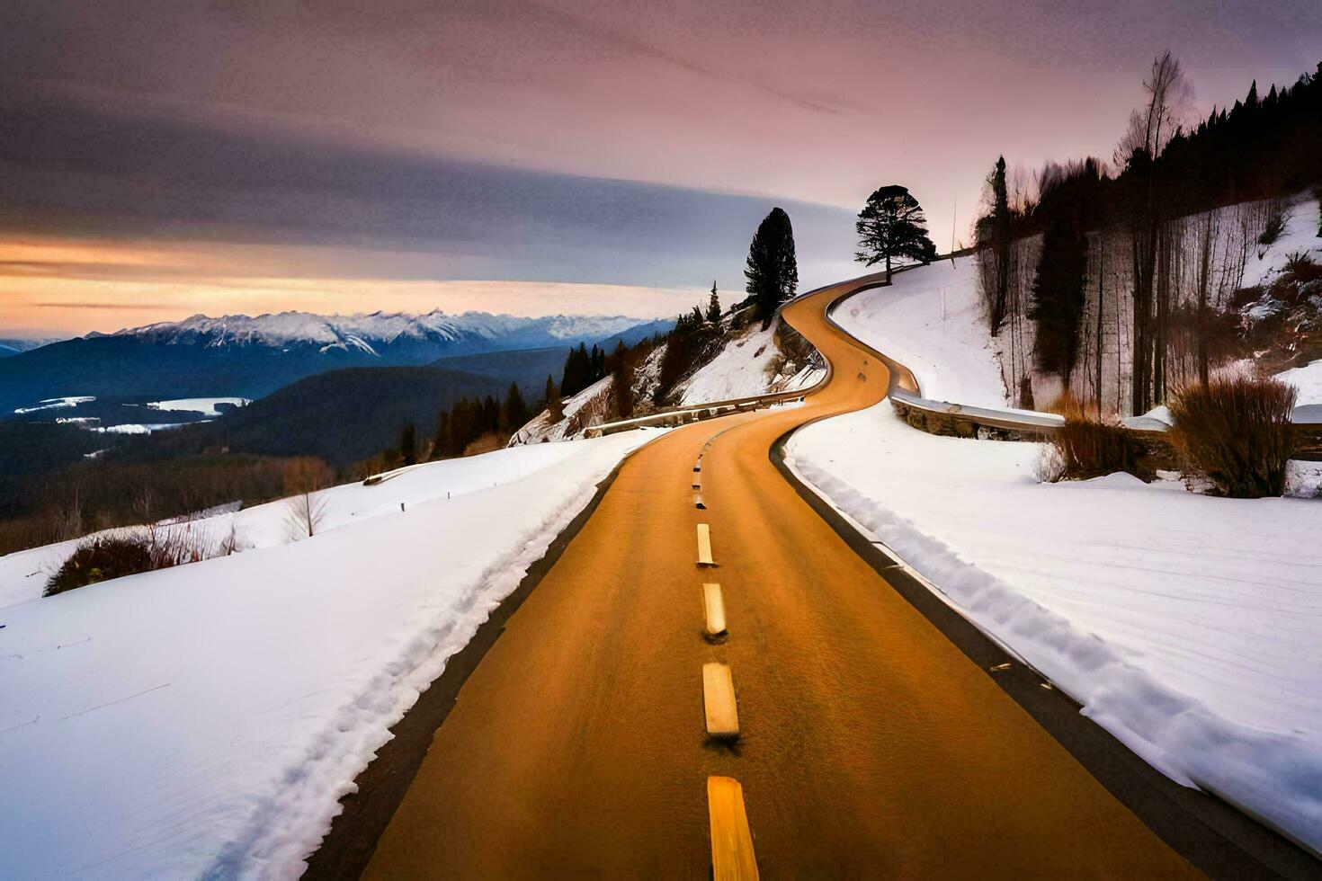 a long road in the snow. AI-Generated photo