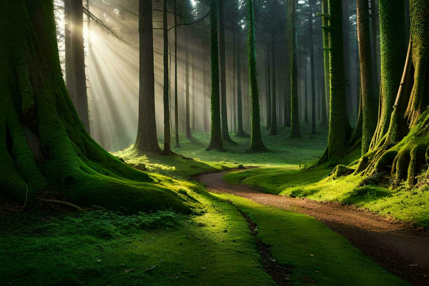 photo wallpaper forest, the sun, light, path, the forest, path, the forest,. AI-Generated