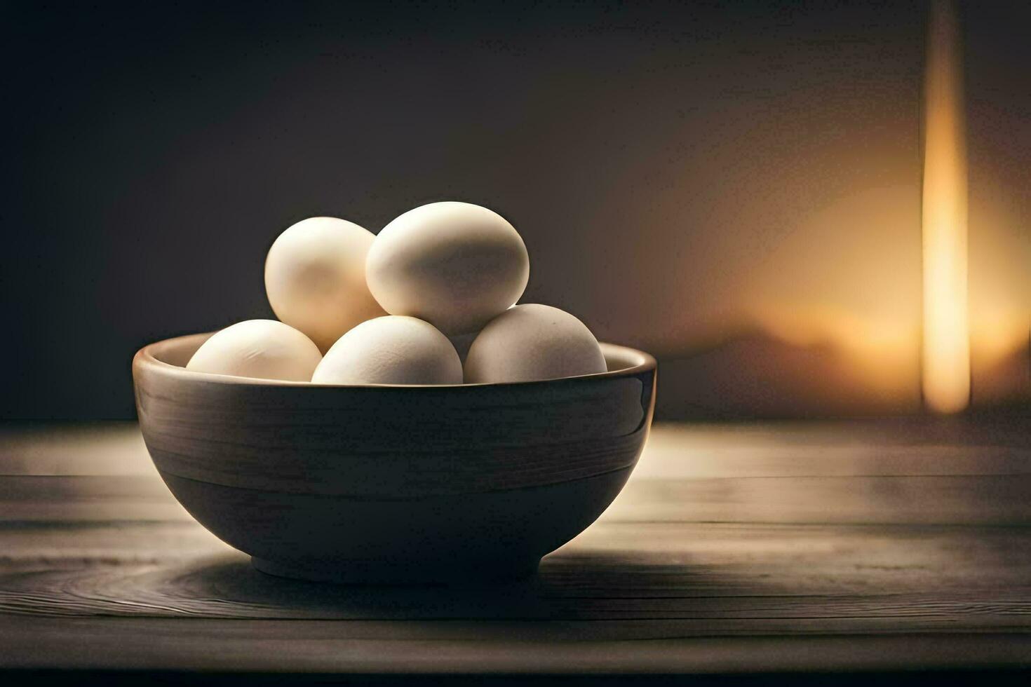 a bowl of eggs on a table. AI-Generated photo