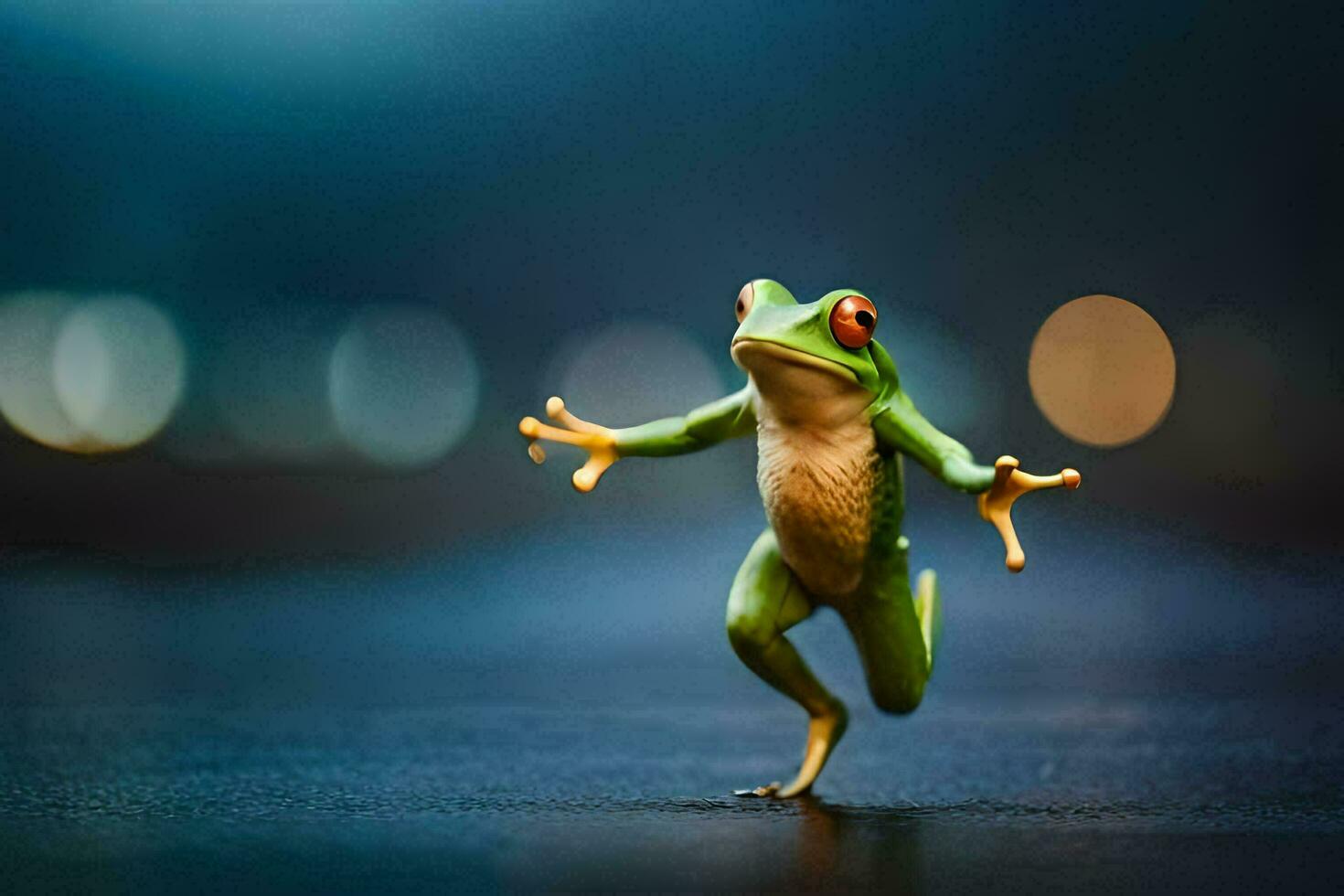 a frog is jumping on the ground. AI-Generated photo