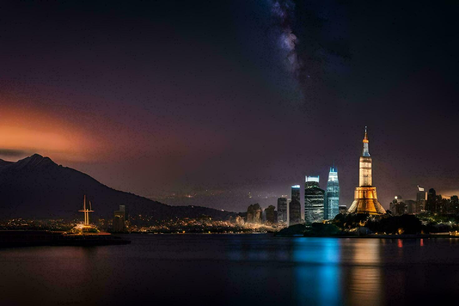 the milky way over the city. AI-Generated photo