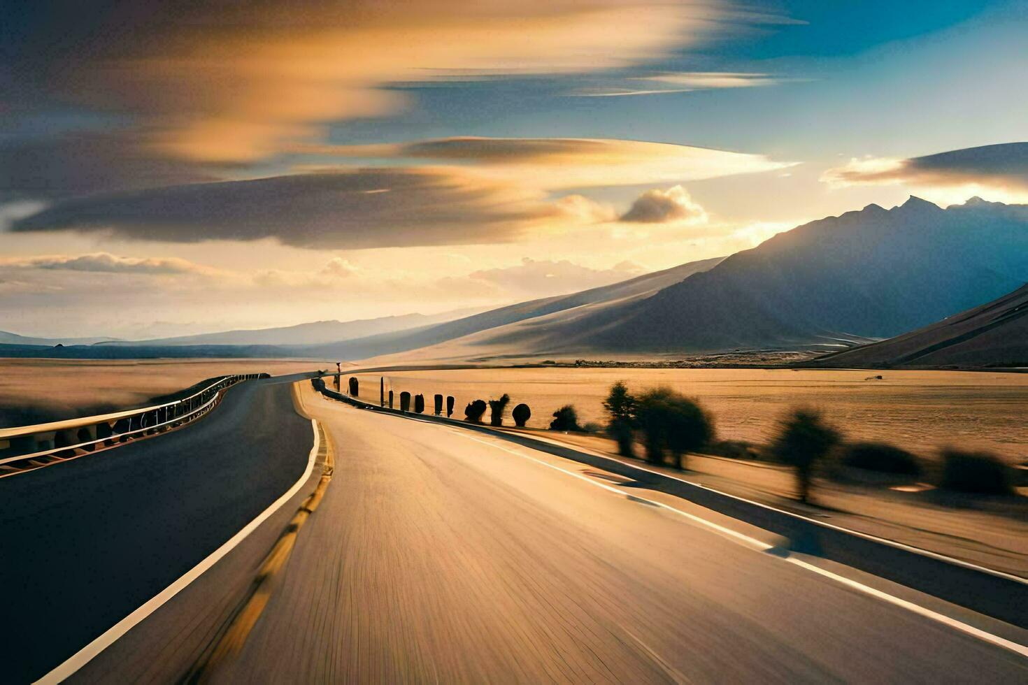 un largo la carretera con montañas en el antecedentes. generado por ai foto