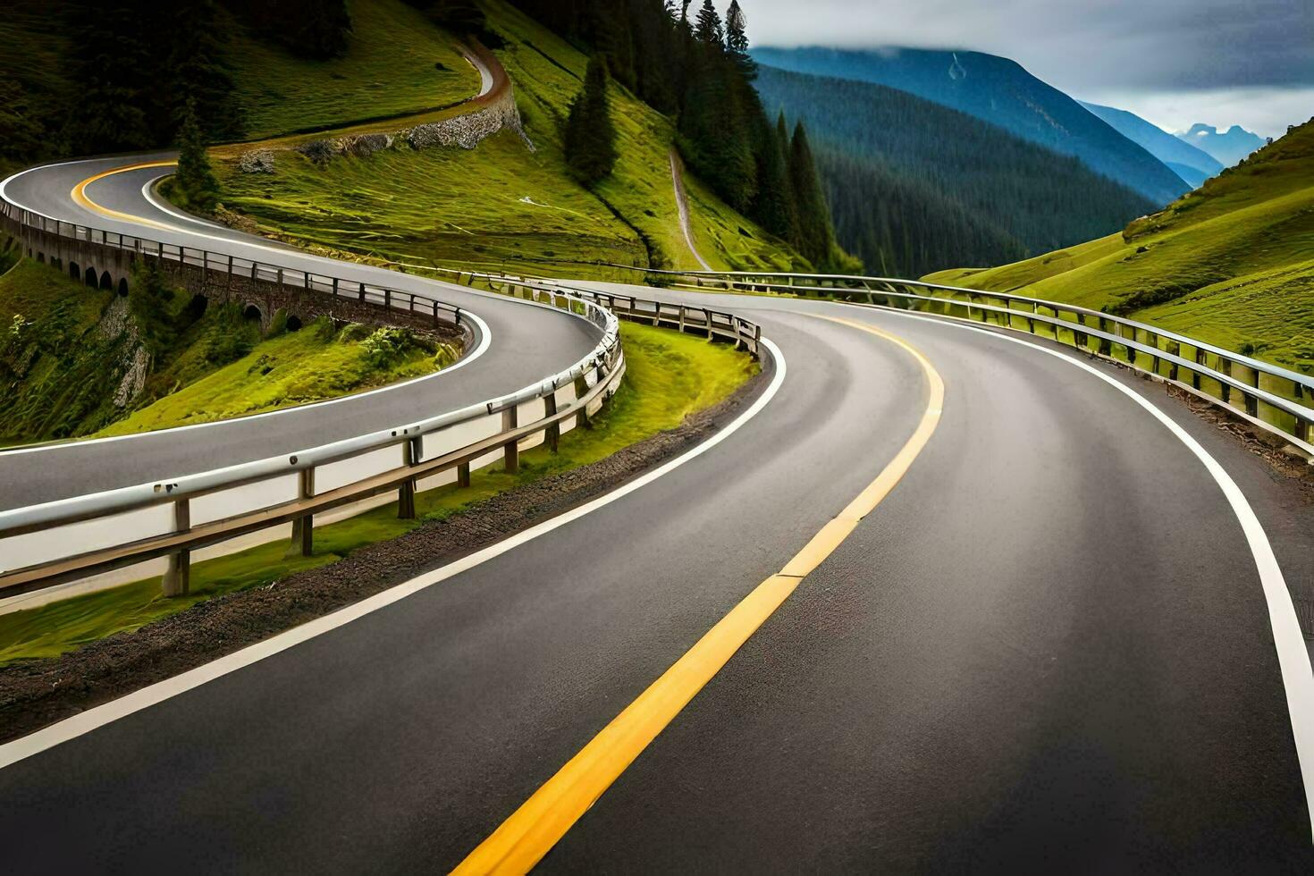 a winding road in the mountains. AI-Generated photo