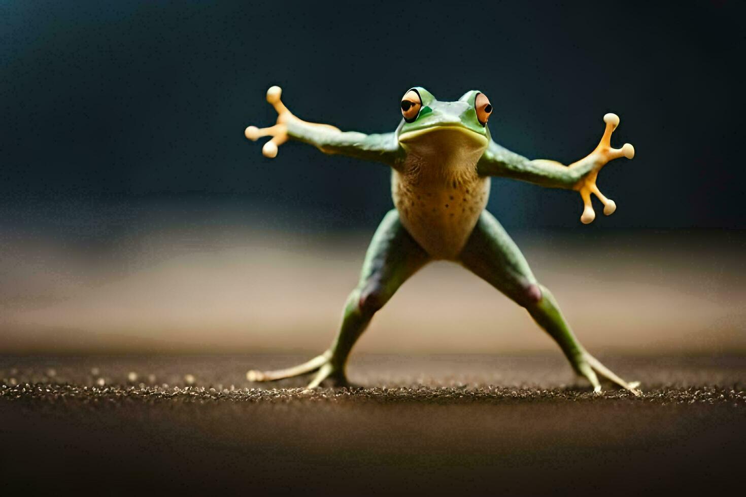 a frog is standing on its hind legs with its arms outstretched. AI-Generated photo