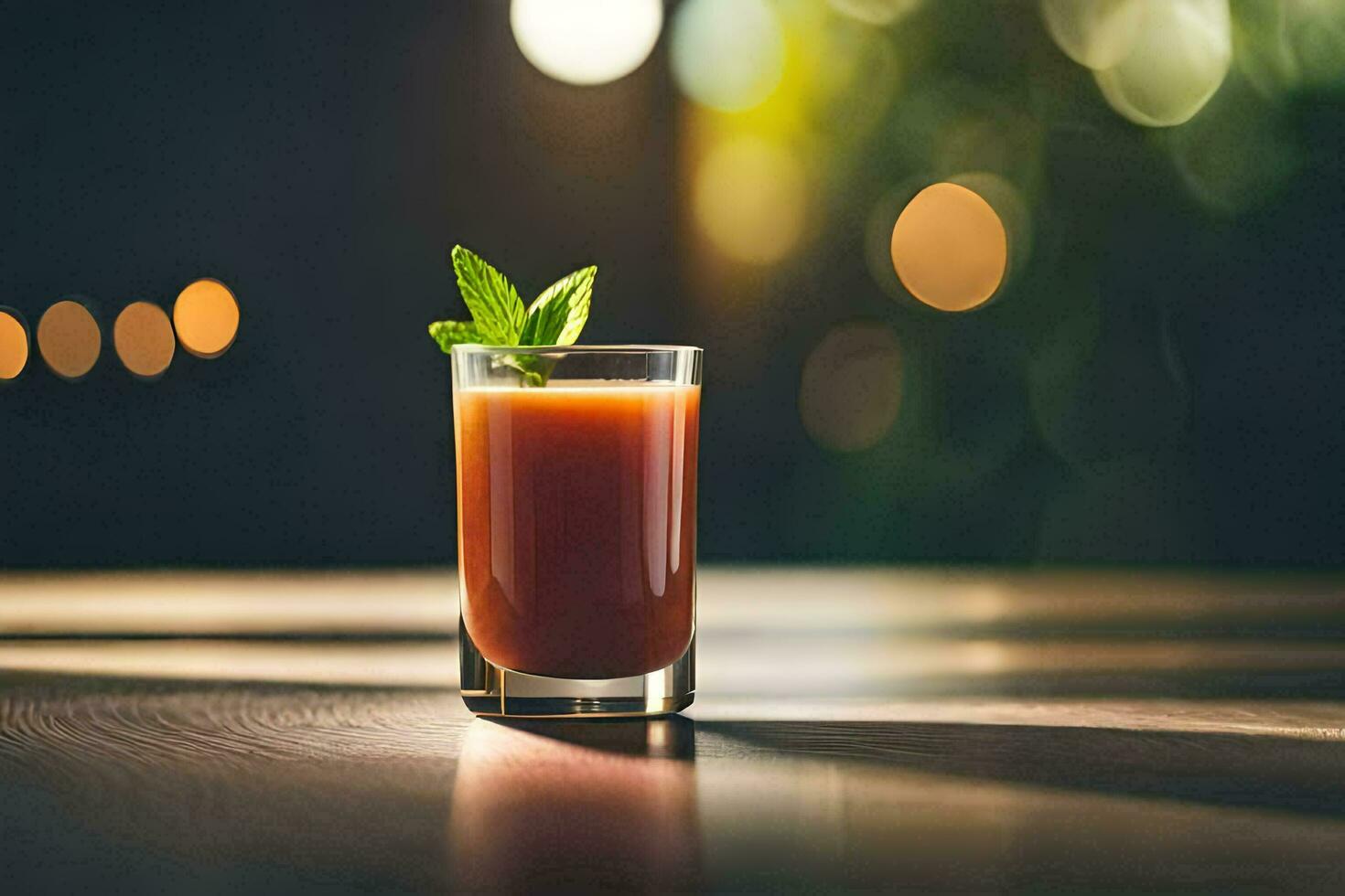a glass of juice with a mint leaf on top. AI-Generated photo