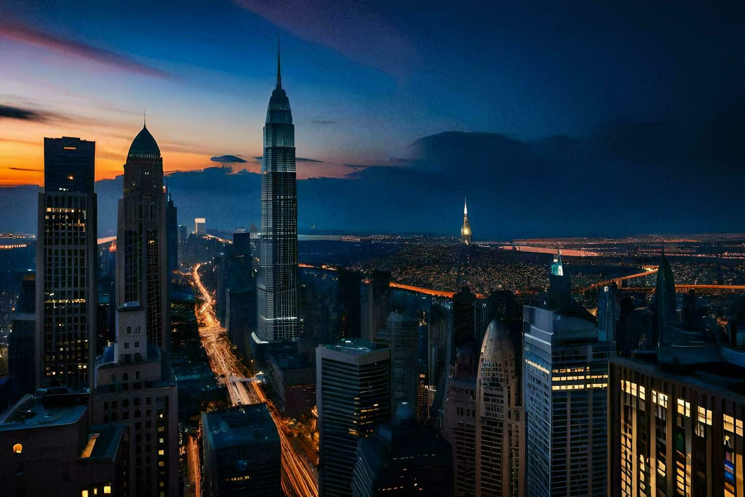 the city skyline at night with the skyline of the city in the background. AI-Generated photo