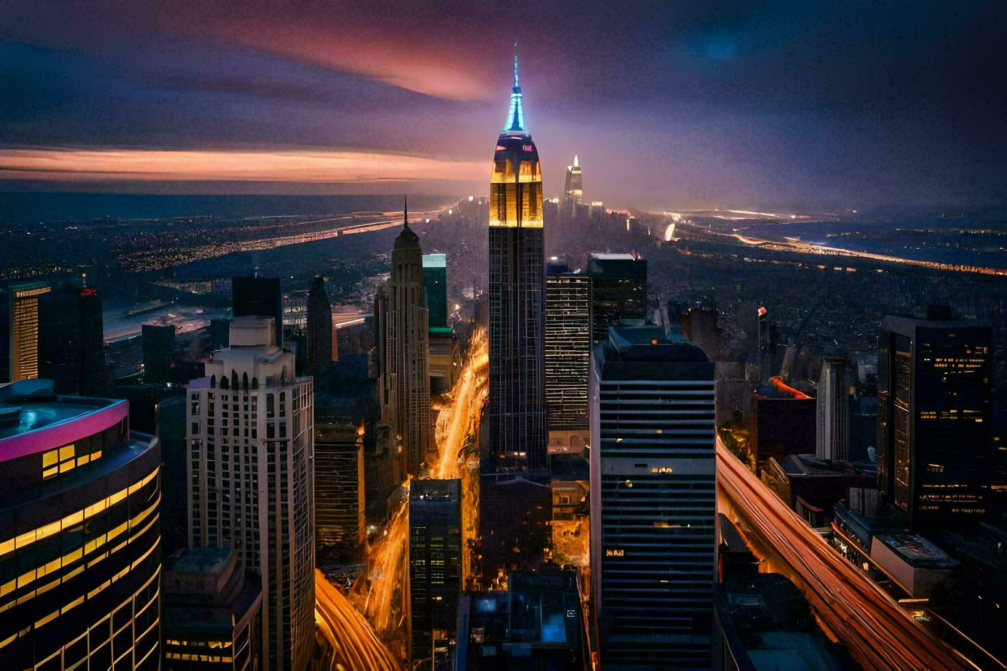 the empire state building is lit up at night. AI-Generated photo