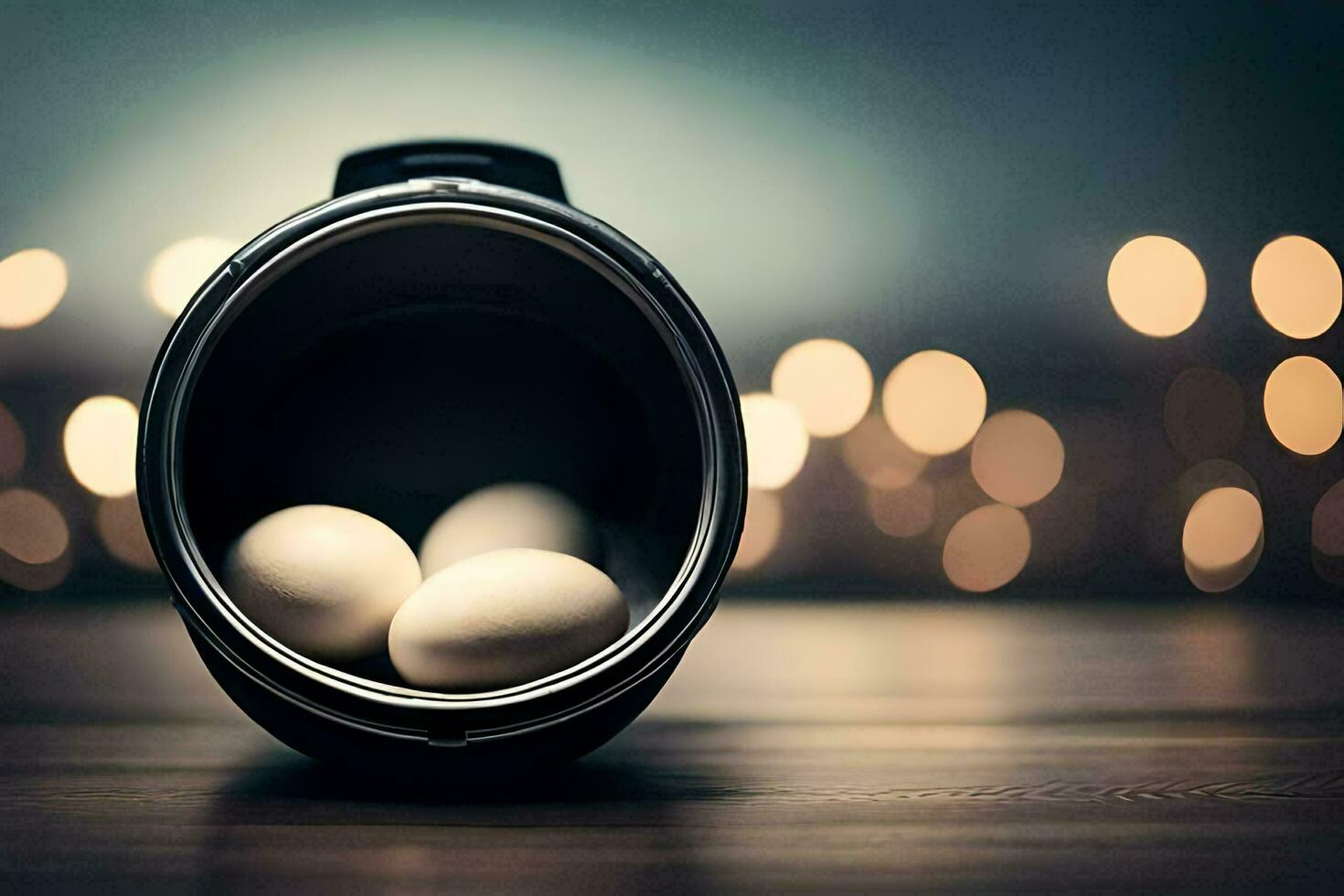 two eggs in a cup on a table. AI-Generated photo