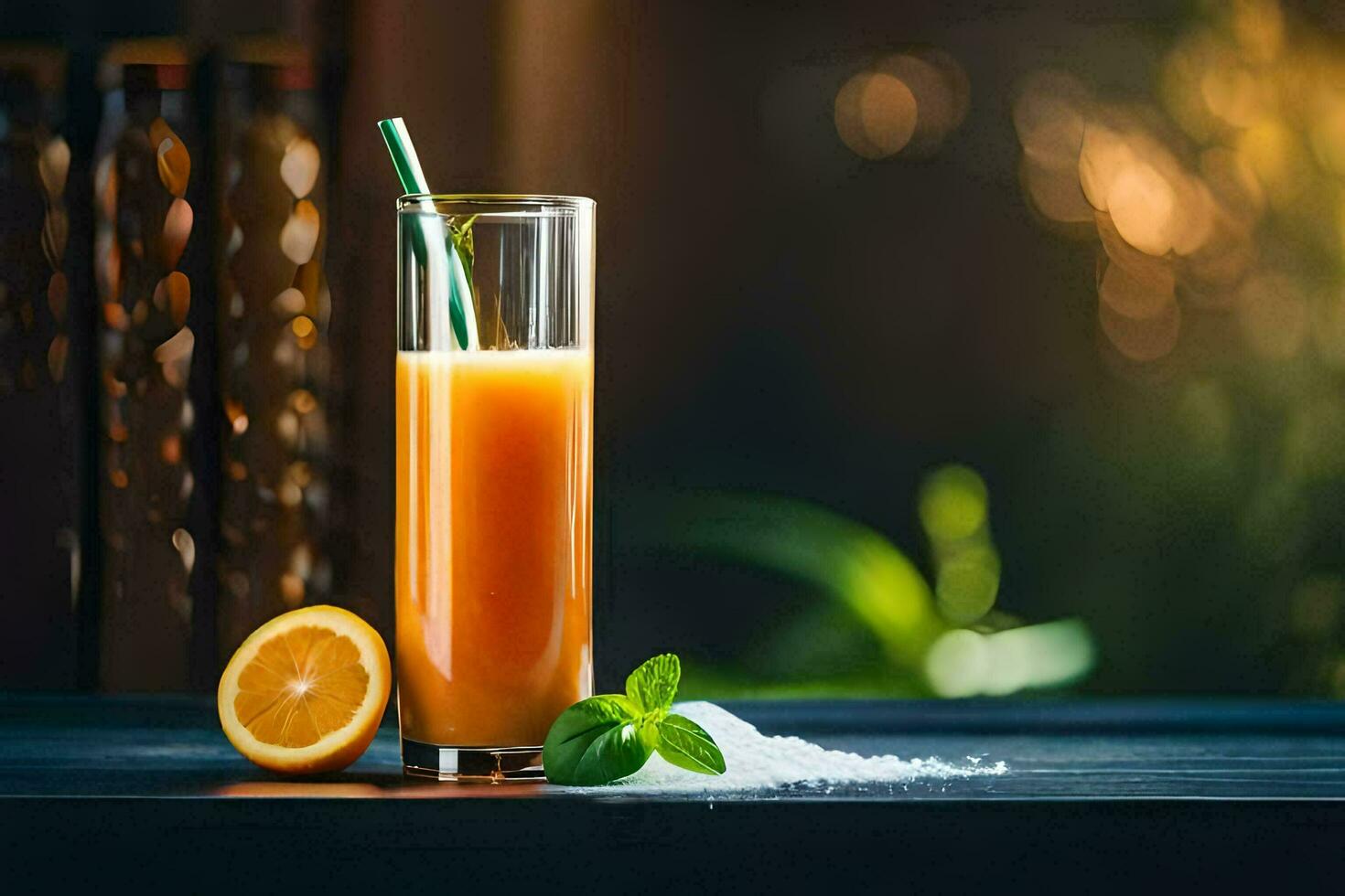 orange juice in a glass with a slice of lemon. AI-Generated photo
