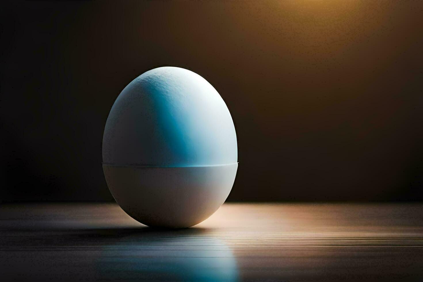 an egg sitting on a table with a light behind it. AI-Generated photo