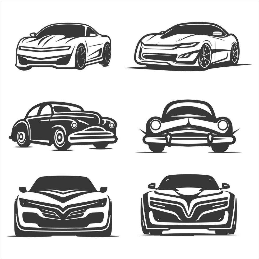 Vector icons of cars. Fantastic silhouettes of cars illustrations isolated on white background