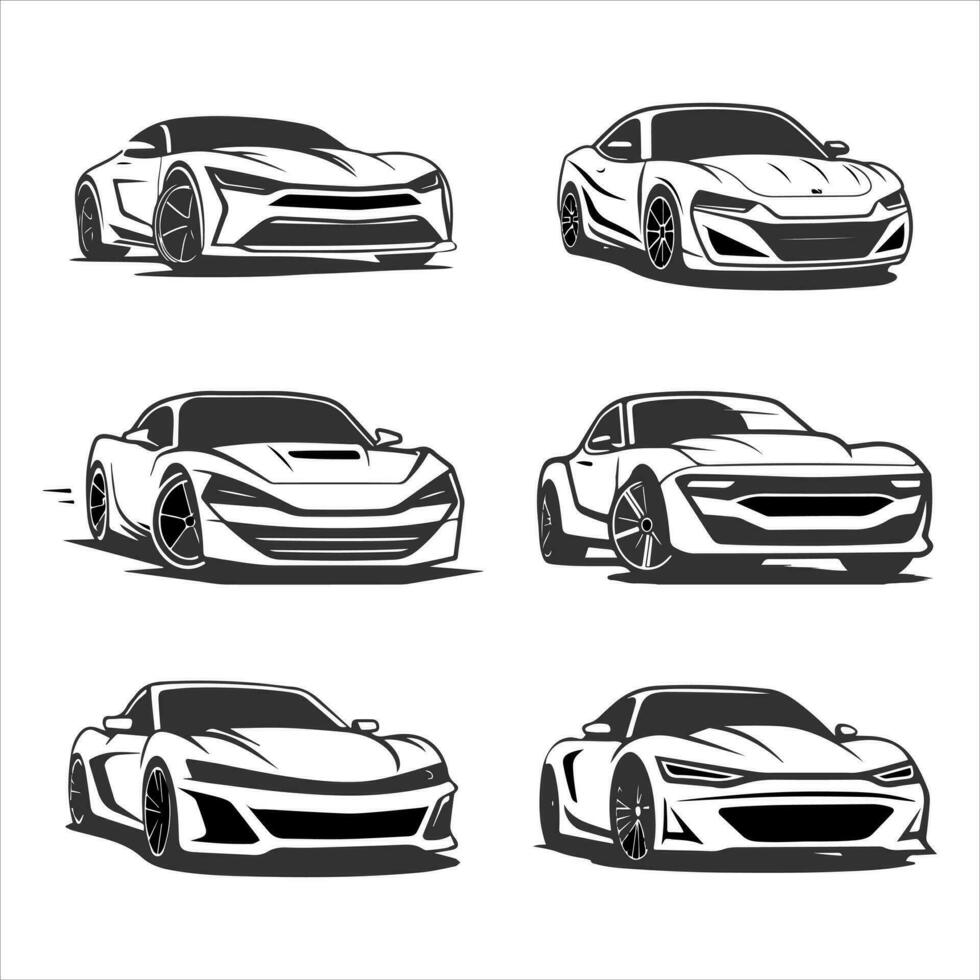 Vector icons of cars. Fantastic silhouettes of cars illustrations isolated on white background