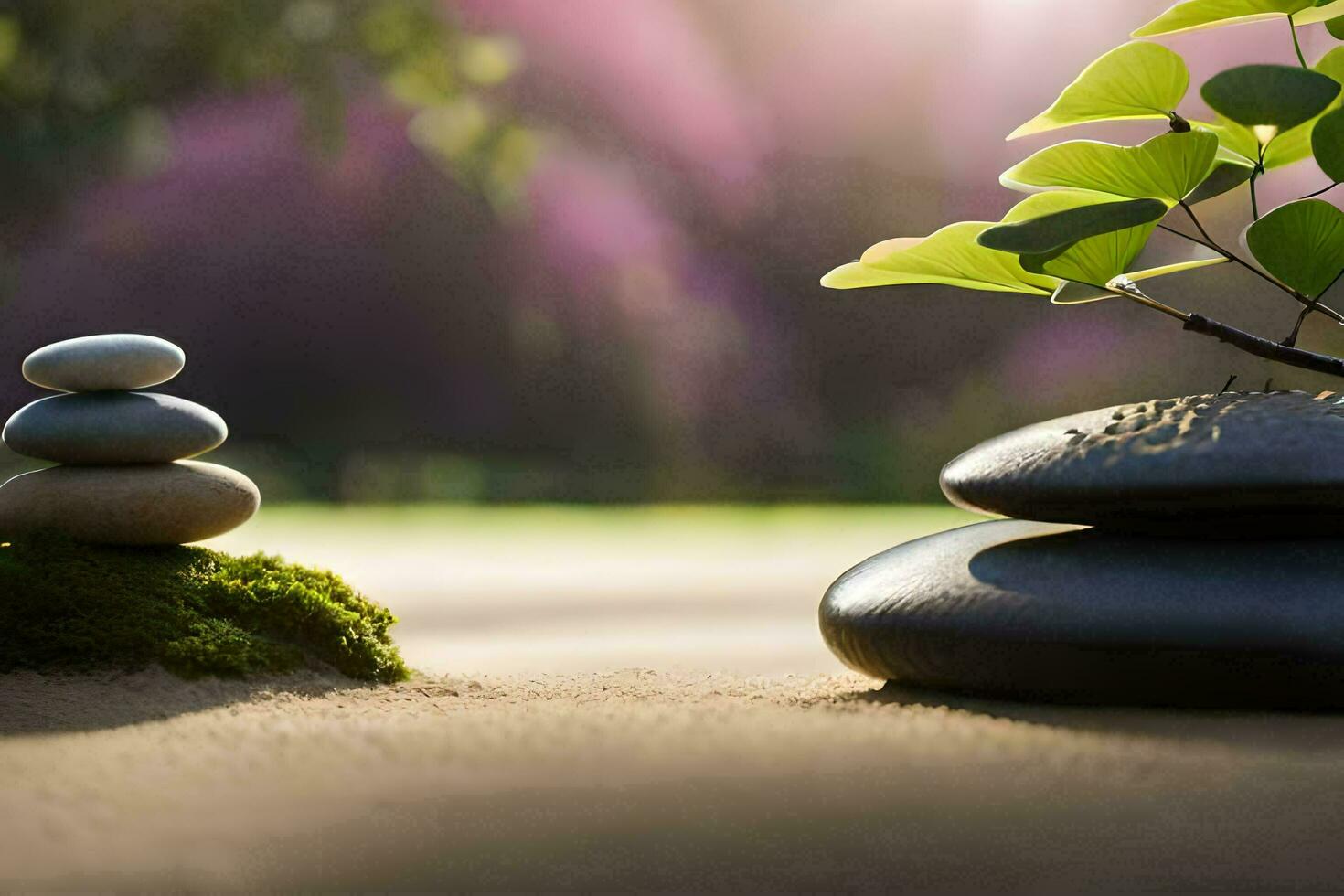 zen garden with stones and a tree. AI-Generated photo