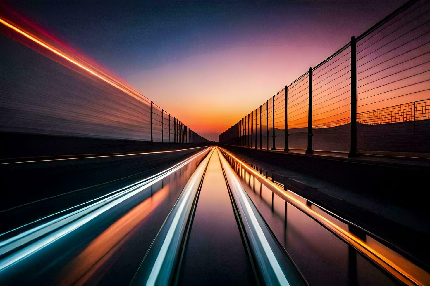 a long exposure photograph of a train passing through a tunnel. AI-Generated photo