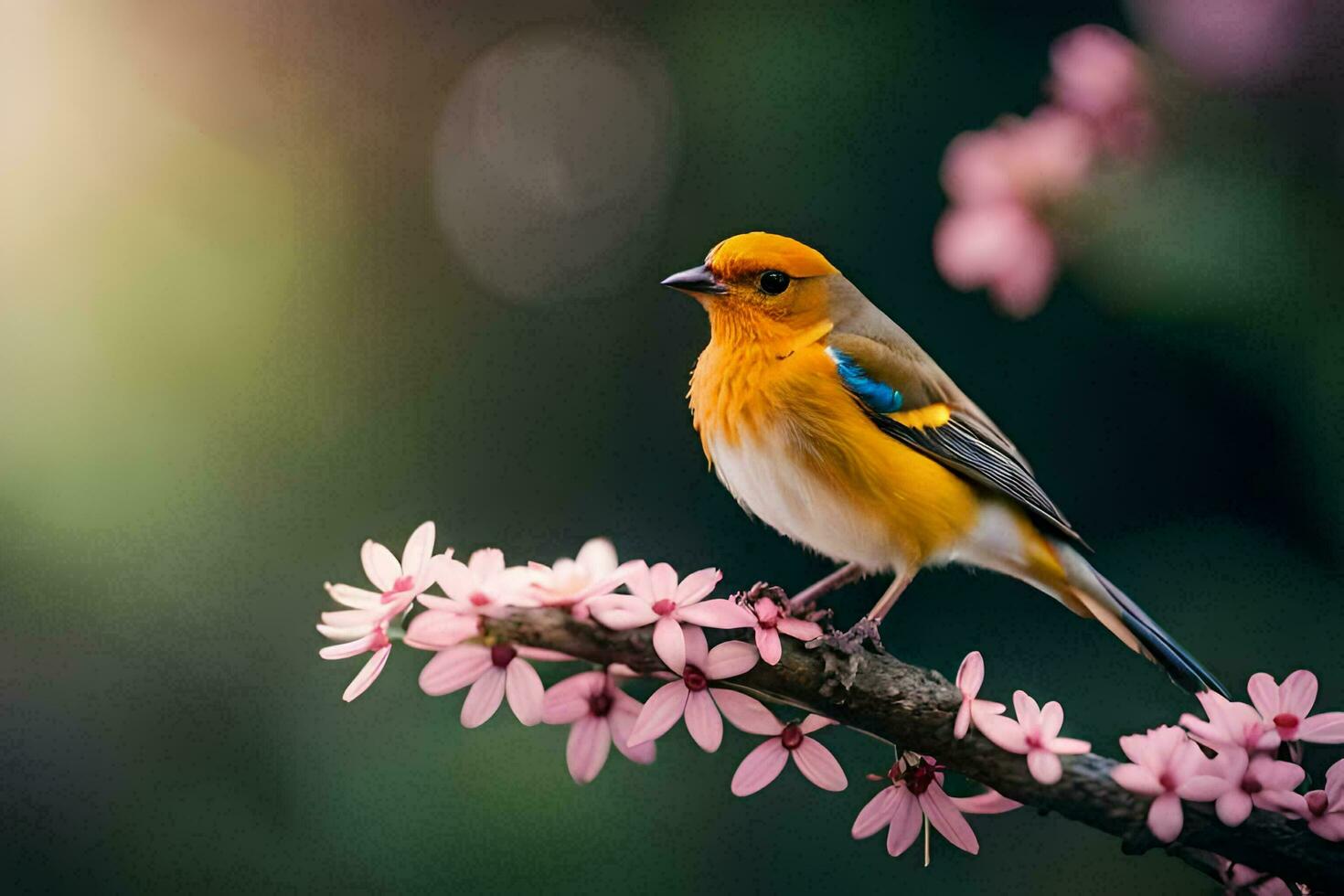 photo wallpaper the sky, bird, flowers, spring, the sun, the bird, the bird. AI-Generated