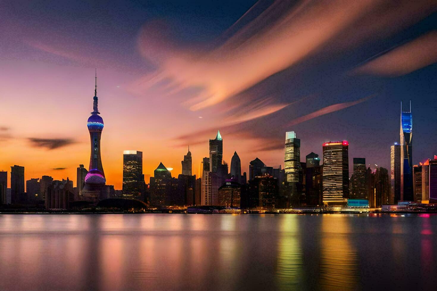 the shanghai skyline at sunset. AI-Generated photo