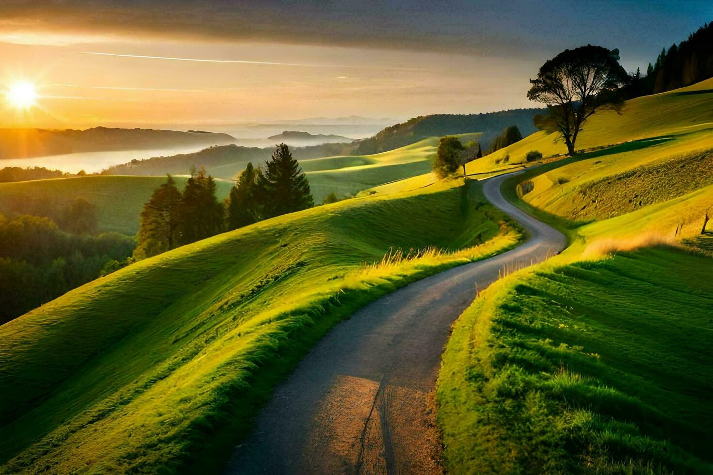 the road to the sun. AI-Generated photo
