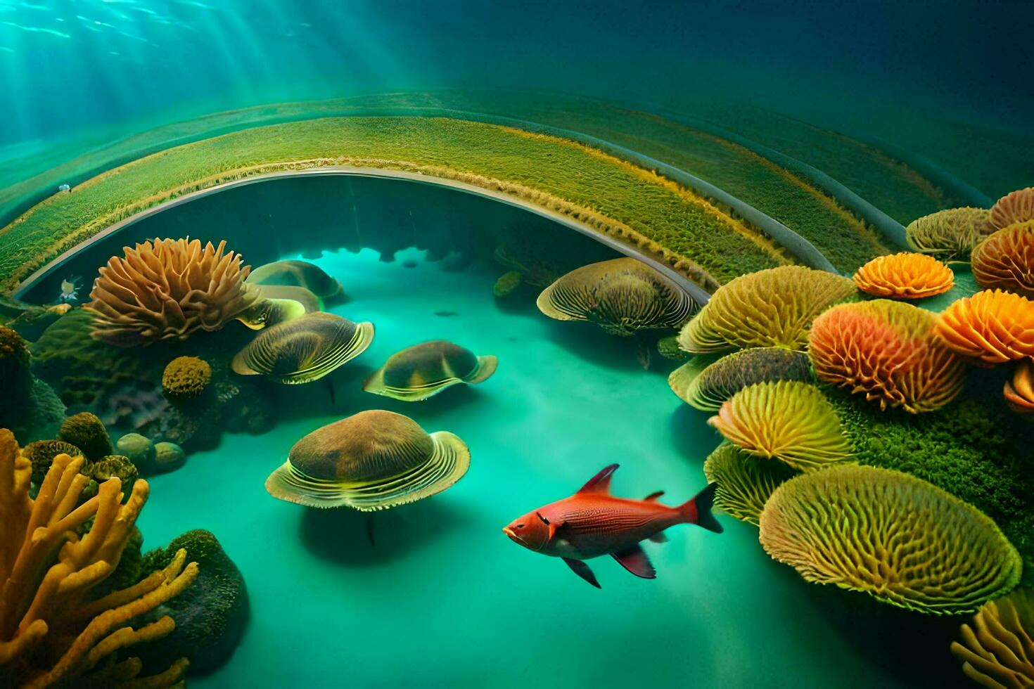 an underwater scene with fish and coral. AI-Generated photo