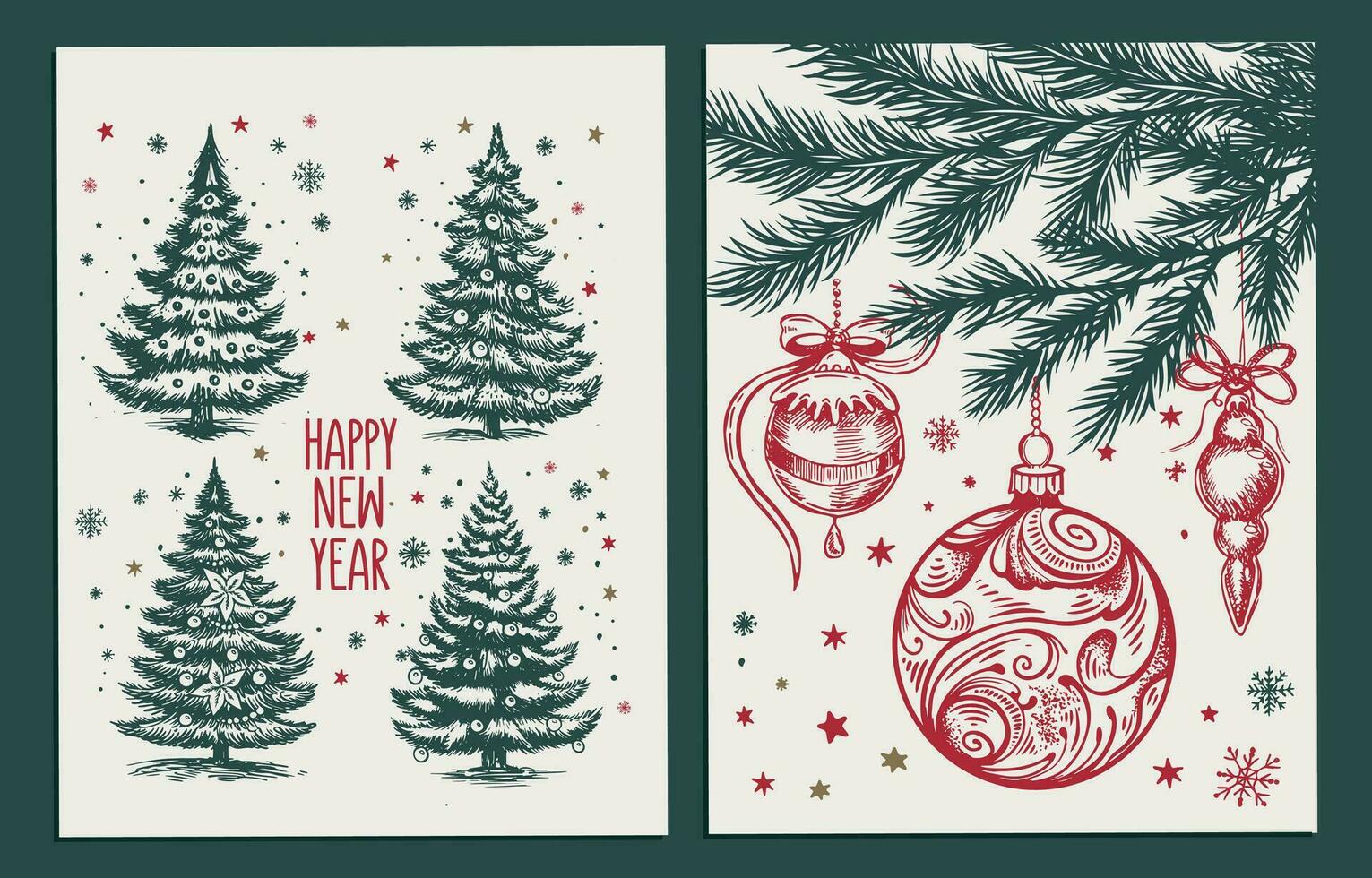 árbol de navidad, juguetes, estilo dibujado a mano, ilustración vectorial vector