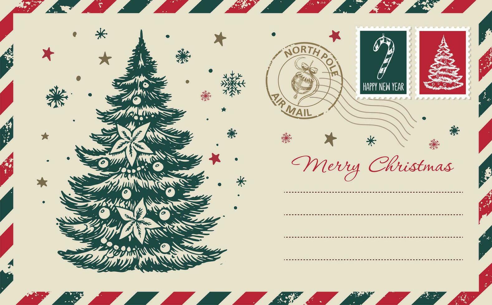 Christmas mail, postcard, hand drawn illustration. vector