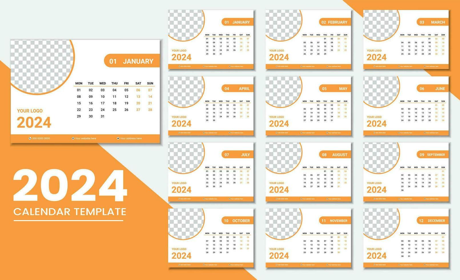 minimalista escritorio calendario 2024 modelo vector