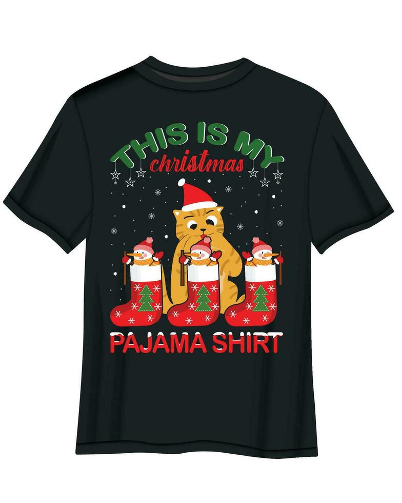 Christmas Cat T-Shirt Design, Christmas T-Shirt Design. T-shirt design vector