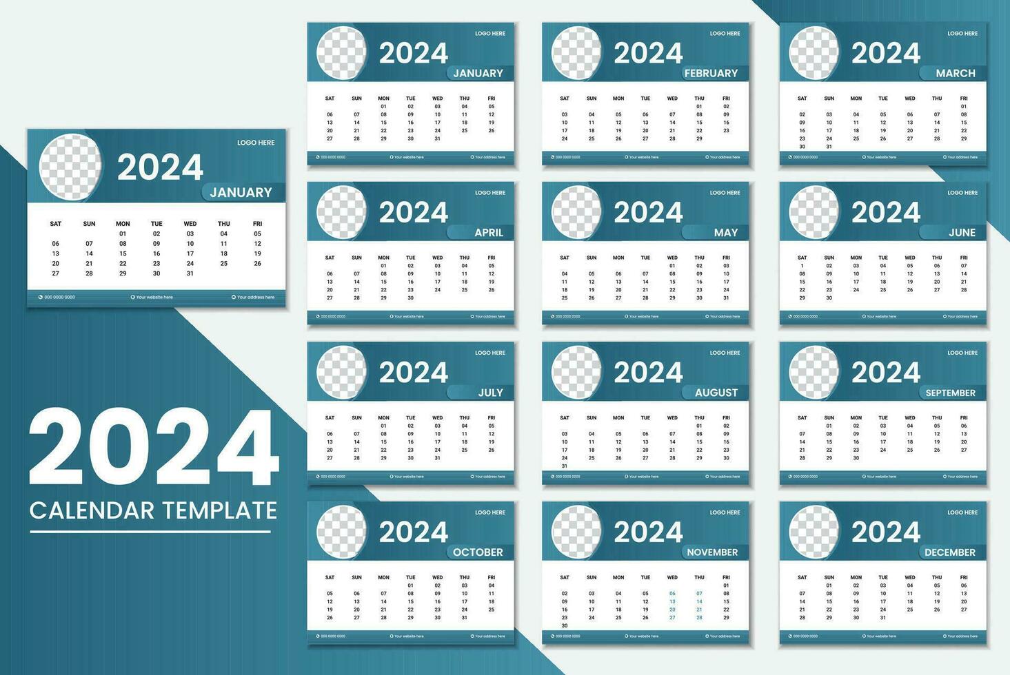 Minimalist Desk Calendar 2024 Template vector