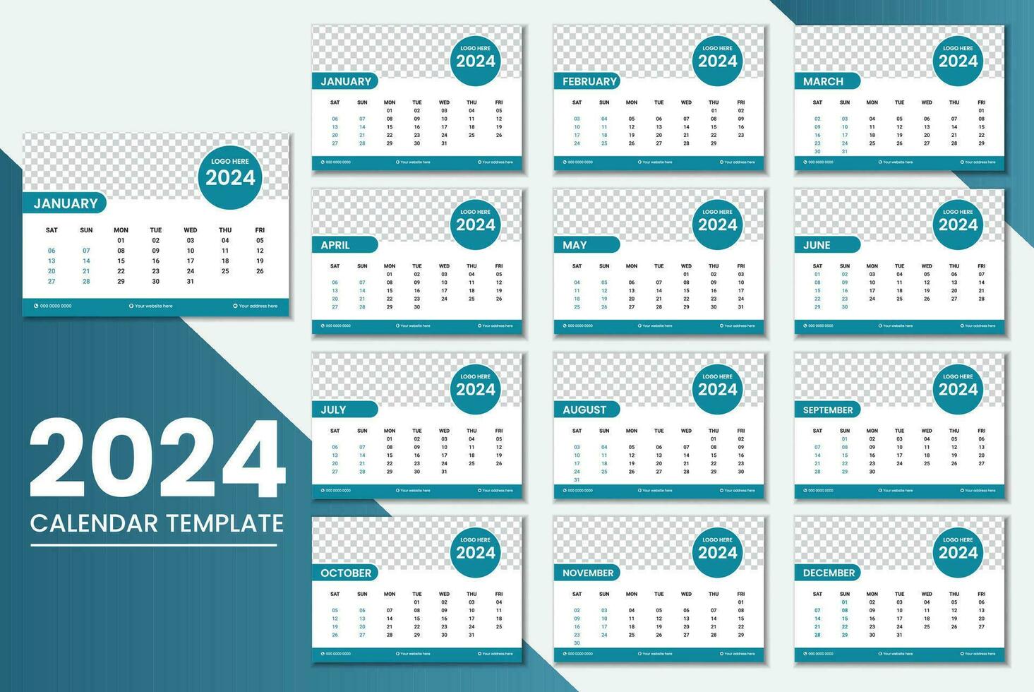 Minimalist Desk Calendar 2024 Template vector